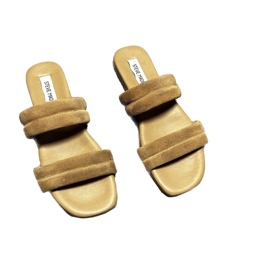 Steve Madden Wizen Tan (brown) Suede Women’s strap Slip-On Flat Sandals Sz 7 M